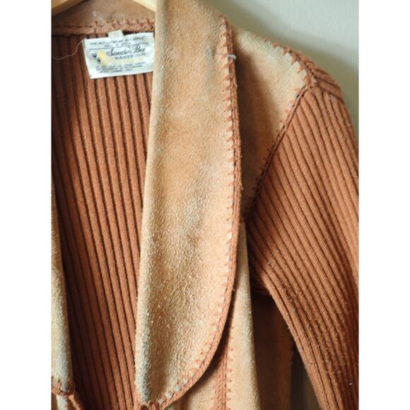 Sweater Bee Vintage 70’s Leather Knit Jacket Large Banff Orange Boho Mod Indie - Picture 3 of 8